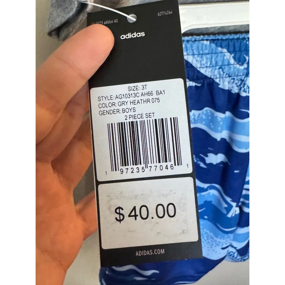 Adidas Boys 2 Piece Set Grey Heather Blue Camo Graphic Tee Shorts 3T AG10313C